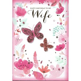 Happy Birthday Card To My Wife 17.5 x 25 Cm Flowers and Butterflies Design You're Amazing I Love You
