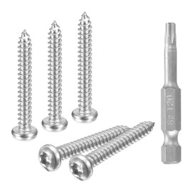 sourcing map #8 x 1-1/4" Torx Security Screws, 30pcs Button Head Tamper Resistant Self Tapping Screws, 304 Stainless Steel Anti-Theft Screws with Bit T20