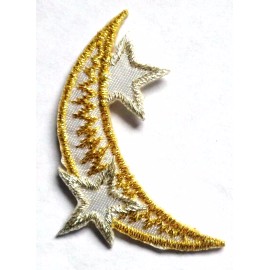 Unbranded IRON ON PATCH APPLIQUE - MOON WITH STAR ACCENTS 1 1/4" across x 2 1/8" high