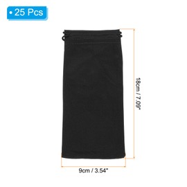 PATIKIL Brillenetui 7,09" x 3,54", 25 Stück Mikrofaser-Weiches Brillenetui, Brillentasche mit Zugband für Handy, Sonnenbrillen-Anti-Kratz-Aufbewahrung, Schwarz