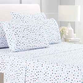 American Home Collection 6 Pieces Printed Bed Sheet Set Brushed Microfiber Wrinkle Free 14 Inches Deep Pocket Patterned Sheets (Full, Blue Stars)