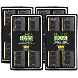 NEMIX RAM 64GB (8X8GB) DDR4 3200MHZ PC4-25600 1Rx8 1.2V 288-PIN Non-ECC Unbuffered UDIMM Desktop PC Memory KIT