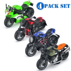 ACROFEK 4-Pack Motorcycle Toy for Kids - Pull Back Motorcycles with Sounds & Lights, 1:12 Scale Die Cast Friction Powered Toy Cars, Toys for 3 4 5 6 7 8 Year Old Kids, Birthday Gifts for Boys