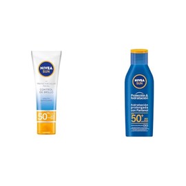 NIVEA SUN - Protector Solar Facial Control De Brillo (50 ml)  Protector Solar Corporal Hidratante Protect  Moisture (125 ml), Resistente al agua FPS  