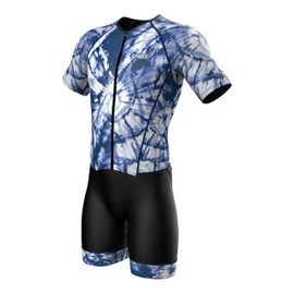 Sparx Mens Elite Aerosuit Triathlon Suit Mens Short Sleeve Tri Suit Skinsuit (Tie&Dye Blue, 2XL)