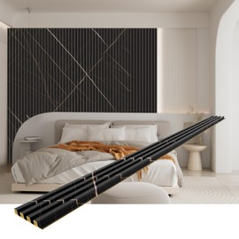 8-Pack WPC Wood Panels for Wall - 96 x 6.6 Inch 3D Acoustic Wall Panels, Waterproof and Easy Installation, Accent Slat Wall Paneling for Living Room, Office, Granite