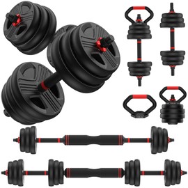 Adjustable dumbbell set, 35lbs Free Weights set with upgraded nut, 4 in 1 Weight Set Used as Kettlebells, Barbell, Push up Stand, Fitness Exercise for Home Gym Suitable Men/Women