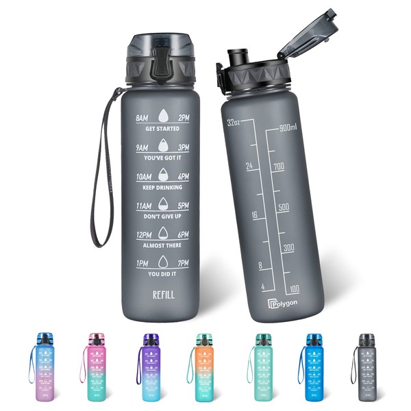 Polygon 32oz Motivational Water Bottle with Time Marker & Removable