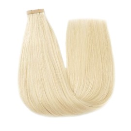 Hotlulana Remy Tape-In Hair Extensions, Real Hair, 20 Pieces, 50.8 cm Tape-in Extensions, Human Hair, Remy Invisible Seamless Skin Weft, 60# Platinum Blonde, 40 g