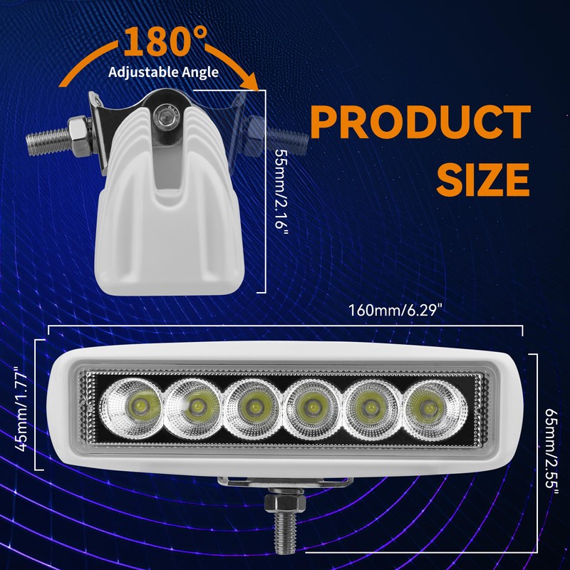 RVZONE Waterproof Led Boat Lights, 18W LED Spreader Lights 1200LM