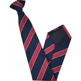 Men's Navy Blue with Red & White Stripe Clip On Neck Tie
