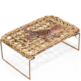 Nebulist Adjustable Bearded Dragon Hammock – Natural Seagrass Reptile Hammock with Collapsible Metal Legs – Lizard Hammock for Bearded Dragon, Gecko, Snake, Frog, Hermit Crab(Rectangle)