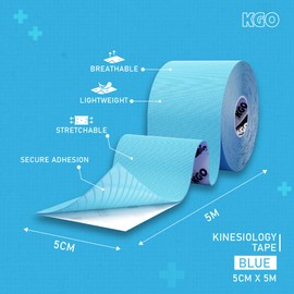 KGO Kinesiology Tape Blue, Sports Elastic Tape for Muscle and Joint Support, Kinesio Tape, K Tape, Physio Tape, 5cm x 5m, Box of 3
