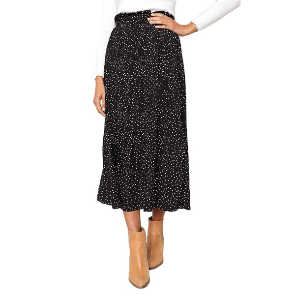 Exlura Womens High Waist Polka Dot Pleated Skirt Midi Swing
