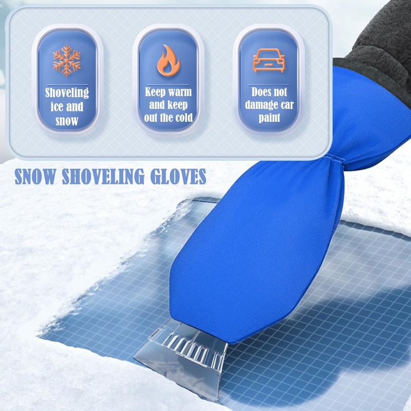 BDSHUNBF 2Pcs Ice Scraper Mitten for Windscreen,Ice Scraper with Glove,
