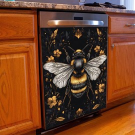 Flower Bee Wallpaper Refrigerator Door Cover Magnet Sticker,Refrigerator Decorative Cover Magnetic Sticker,Fridge Decal Panel Kitchen Decor 23W x 26H inchs