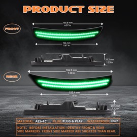 AreLokpri LED Side Marker Lights Kits for Chrysler 300 2015-2023, Front & Rear Smoked Lens, Side Bumper Marker Lights, Green Sidemarker Lamp Accessories 4-Pack