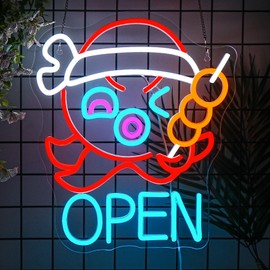 JURONG LED Neon Sign for Wall Decor, Takoyaki Octopus Ball Neon Light, USB Powered Dimmable, 5V/2A, 12.6"x14.17" for Japanese Street Food Shop, Cafe, Kitchen, Bar, Gift, Japanese Culture Lover