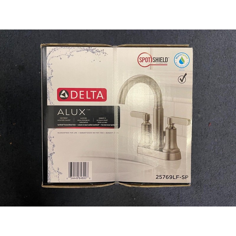 Delta 25769LF-SP Alux SpotShield Brushed Nickel 2-handle 4-in Centerset Bathroom