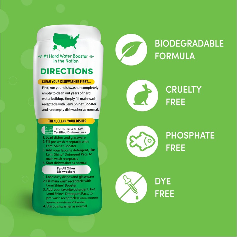 Lemi Shine Dish Detergent Booster, Hard Water Stain Remover, Multi-Use