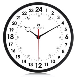Lafocuse - Reloj de pared de 24 horas silencioso negro de 12 pulgadas, funciona con pilas, reloj de pared analógico de hora militar para decoración de sala de estar, reloj de Pared moderno decorativo