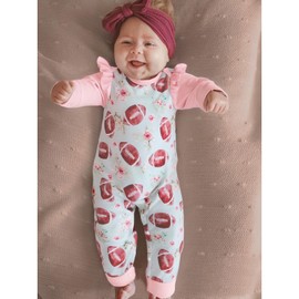 GLIGITTR Baby Girls Football Outfits Set Infant Game Day Floral Bodysuit Football Fans Lover Onesie Romper Jumpsuits+Headband(Pink1,18-24Months)