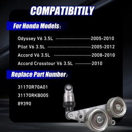 HESUNHE Belt Tensioner Assembly with Pulley Replacement For 2005-2010 Honda Odyssey / 2006-2011 Honda Pilot Replace # 31170-R70-A01