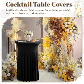 Dimatic 2 Pack Black High Top Cocktail Tablecloth Stretch Cocktail Table Cloth with Skirt Fitted 24 inch Round Spandex Table Cloths for Party Wedding Banquet Birthday