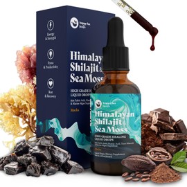 Pure Himalayan Shilajit & Irish Sea Moss Liquid Drops, 85+ Trace Minerals, 60% Fulvic Acid in Great Tasting Mocha Flavor. High Grade Healing Boosts Vitality, Productivity & Collagen