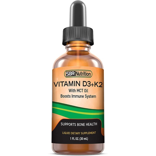Vitamin D3 + K2 (MK-7) Liquid Drops with MCT Oil, Peppermint Flavor, Helps Support Strong Bones and Healthy Heart, 1 fl. oz.