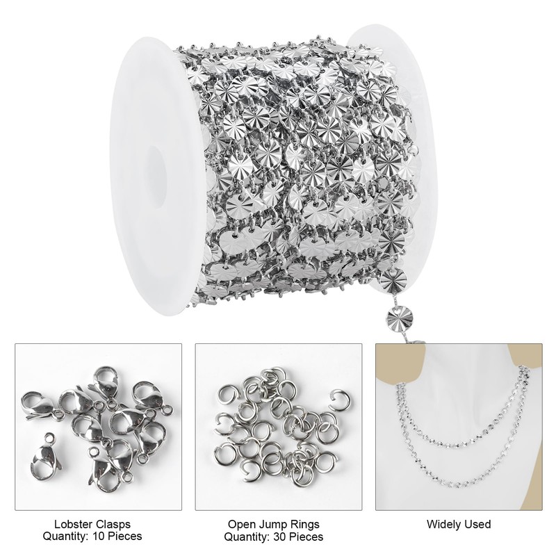 Kyutong 5 Meters Embossed Circle Chain for Jewelry Making Silver