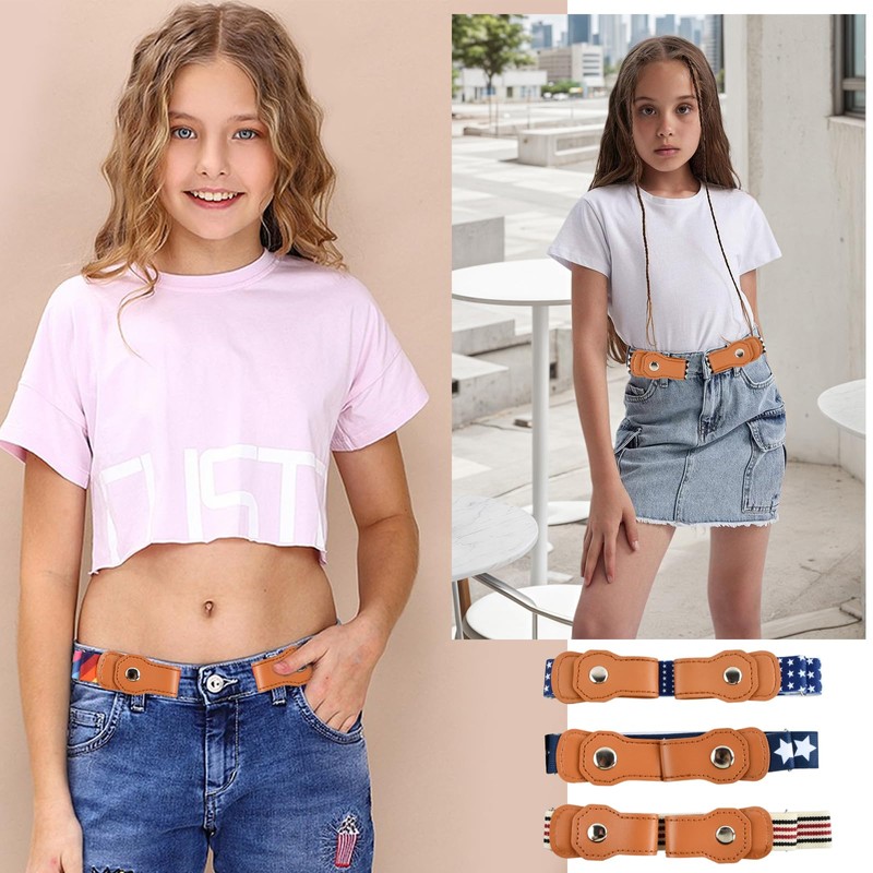 DecorDwell Kinder Stretchgürtel, 6 Stücke Verstellbare Kindergürtel, Ohne Schnalle Kindergürtel,