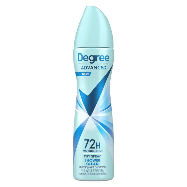 Degree Advanced Antiperspirant Deodorant Dry Spray Shower Clean 72-Hour Sweat and Odor Protection For Women With MotionSense Technology 3.8 oz