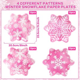 48 Count Christmas Paper Plates 9inch Snowflake Plates Disposable Pink Snowflake Shaped Christmas Winter Wonderland Snowflake Plates for Xmas Holiday New Year Birthday Wedding Christmas Party Supplies