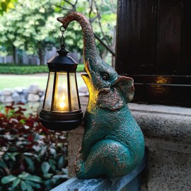 RCTTICUU Elephant Garden Statue Outdoor Décor with Solar Lights Lantern,Elephant Solar Light Figurines Outside Decorations for Yard，Lawn Patio, Balcony, Unique Housewarming Gifts