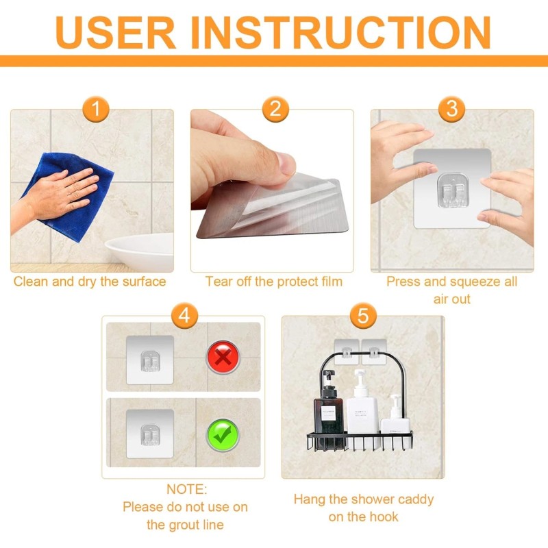 YeeBeny Corner Shower Caddy Adhesive Sticker Hooks - 4 P