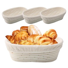 DaMohony 10 inch Oval Banneton Bread Proofing Baskets 3PCS Banneton Basket Dough Proofing Bowls with Liner Sourdough for Home Sourdough Bread Baking Supplies