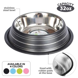 Iconic Pet Color Splash Stripe Stainless Steel Dog Food Bowl with Removable Non- Skid Ring makes it a Stable Puppy Water Bowl in Varying Sizes and Colors - Rust Free Feeding Bowl is Dishwasher Safe