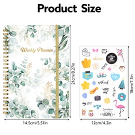Undated Weekly Planner, A5 Weekly To Do List Notebook with Habit Tracker Spiral Binding Weekly Planner Notebook with Stickers Home Work School Supplies, Grean Leaves
