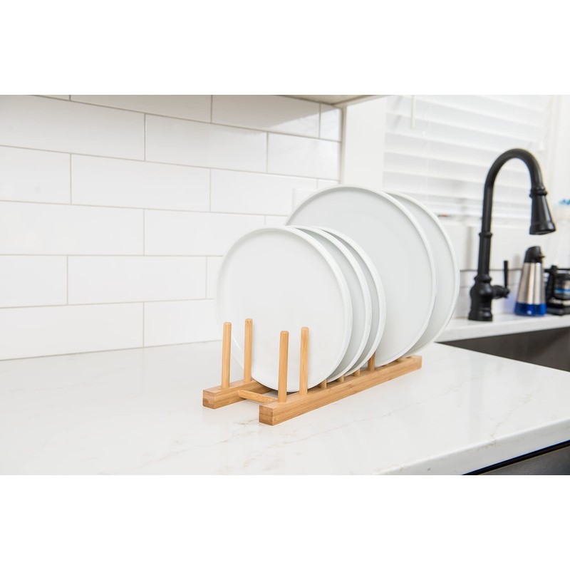 Lipper International 887 Bamboo Wood Plate Rack and Pot Lid