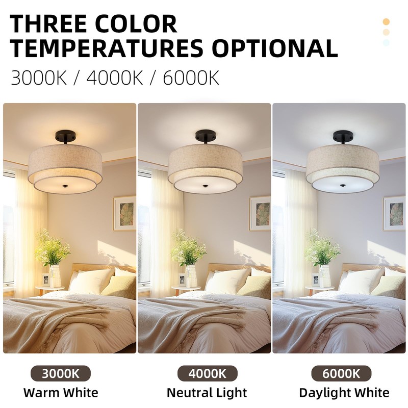 Aufrichting Drum Semi Flush Mount Ceiling Light, 16 inch 3