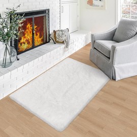 ZJYeRug Small Shaggy Area Rug,2x3 Utral Soft Rug for Living Room,Fuffy Washable Rug for Bedroom,White Throw Carpet for Nursery,Kid,Decor