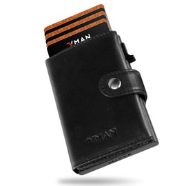 VMAN Slim Wallet with Coin Compartment - Genuine Leather Men's Wallet - Card Holder RFID Protection - Wallet - Card Holder Small - Credit Card Holder with Quick Access, Banknote Compartments, ID