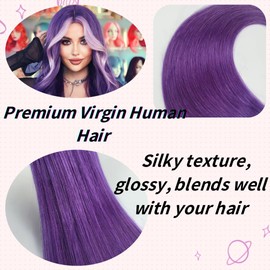 Purple Tape in Hair Extensions Human Hair 14 Inch Invisible Remy Tape in Colored Straight Hair Extensions for Fashion Women