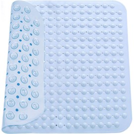 Shower Mat, 48 x 48 cm, Non-Slip Shower Mat, Massage Shower Mat, Non-Slip Mat with Suction Cup, Machine Washable, Sauna, Shower Room, Square (Light Blue)