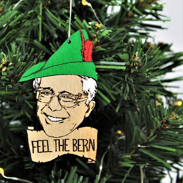 Bernie Sanders Christmas Ornament | Feel the Bern Robin Hood Wood Laser Cut Holiday Decoration
