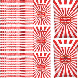 Chivertion 48 Pcs Carnival Plastic Gift Bags Bulk Carnival Merchandise Treat Bags Red and White Stripe Party Favors