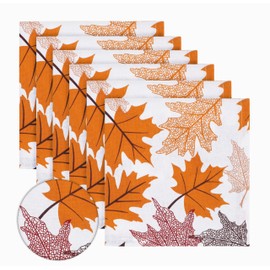 PurpleEssences Fall Harvest Decor Thanksgiving Napkins, 18x18 Fall Cloth Napkins Set of 6, 100% Cotton Autumn Fall Leaves Dinner Napkins for Farmhouse Kitchen, Maple Leaves