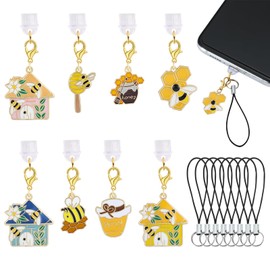 WEWAYSMILE 8 Pcs Bee Dust Plug Charm Type C USB C Dust Plug Cute Cell Phone Charms with Pendants for Most Type-C Cell Phone