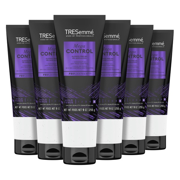 TRESemmé Mega Control Pack of 6 Alcohol-Free Hair Gel for Frizz Control with Coconut Oil 9 oz